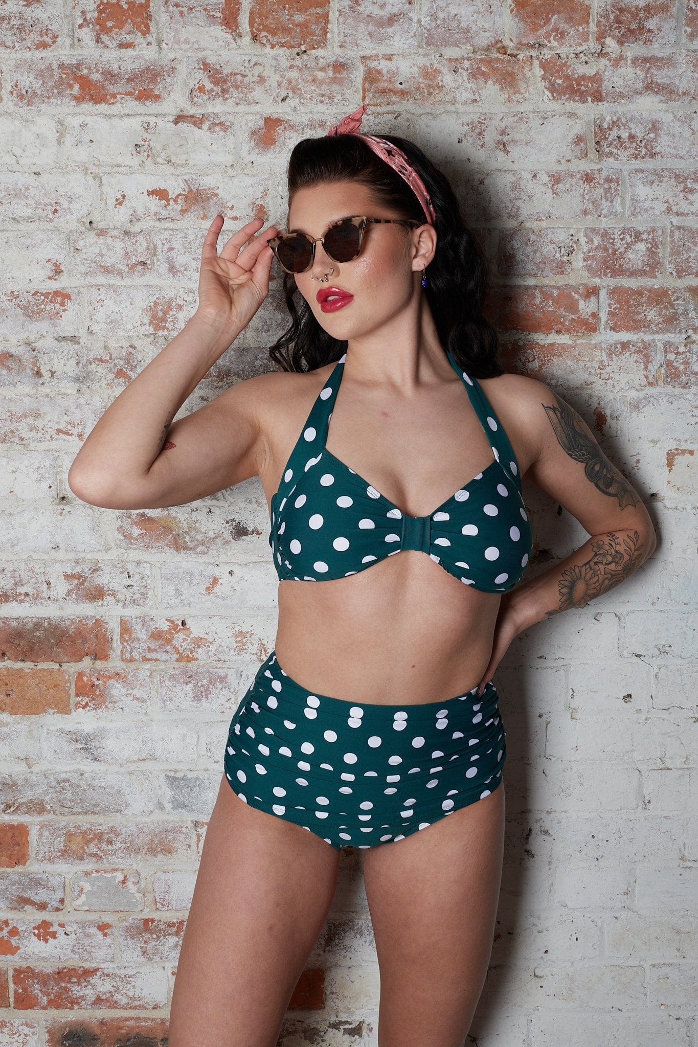 Esther Williams Green Polka Dot High Waist Vintage Style Bikini Bottom