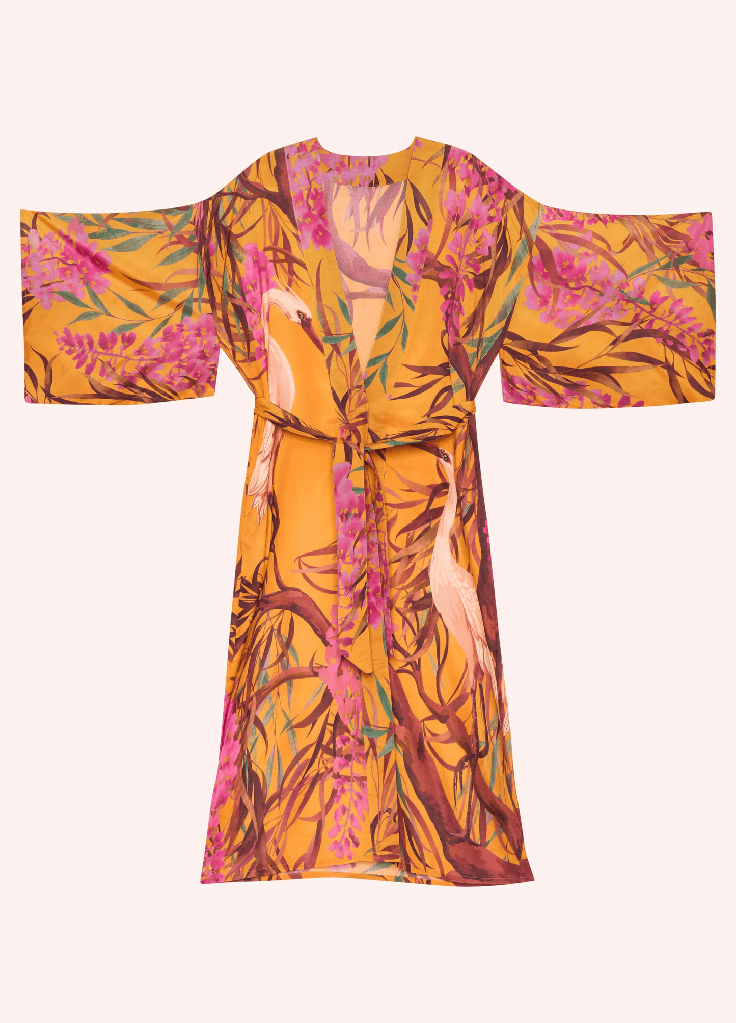 BettyliciousUK Clothing Ochre Oriental Crane Kimono Gown by Powder