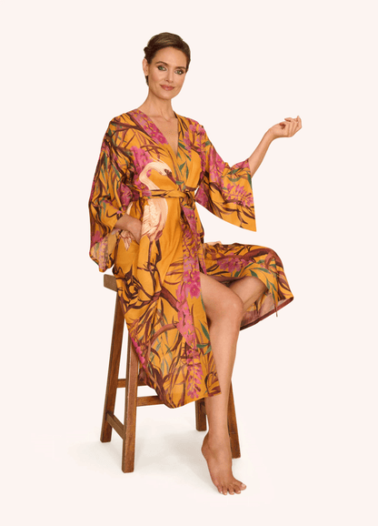 BettyliciousUK Clothing Ochre Oriental Crane Kimono Gown by Powder