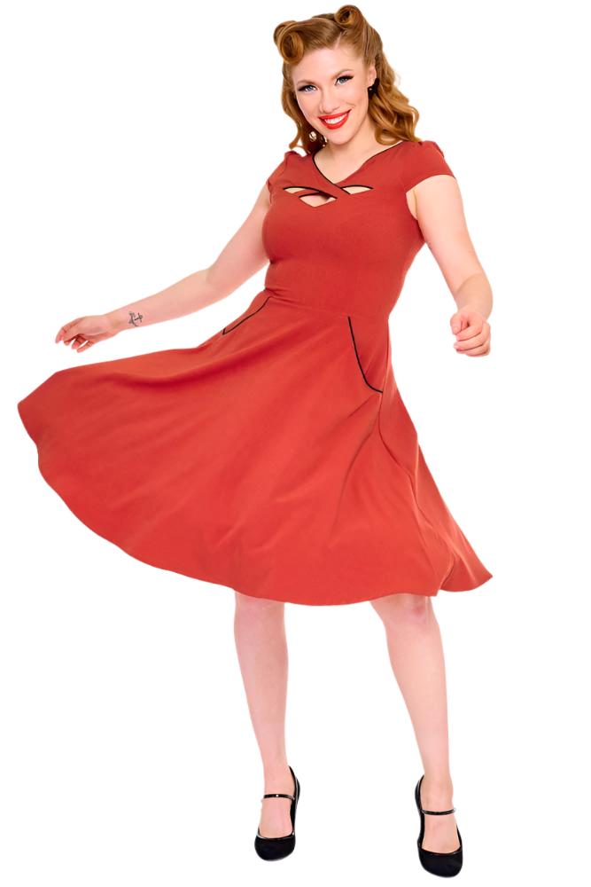 BettyliciousUK Dress Red Cross Detail Vintage Style Flare Dress by Voodoo Vixen