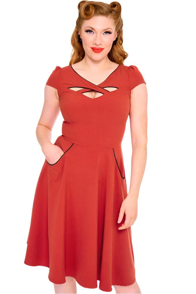 BettyliciousUK Dress Red Cross Detail Vintage Style Flare Dress by Voodoo Vixen