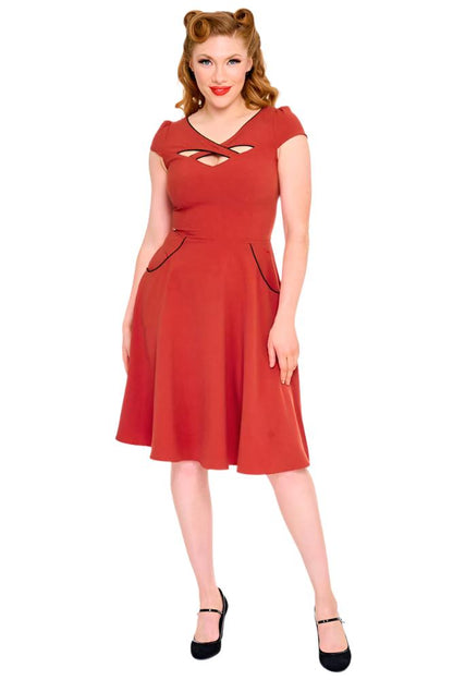 BettyliciousUK Dress Red Cross Detail Vintage Style Flare Dress by Voodoo Vixen