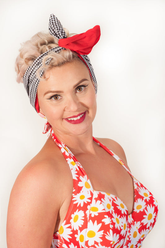 BettyliciousUK Head Scarf, Black/White, Gingham and Red