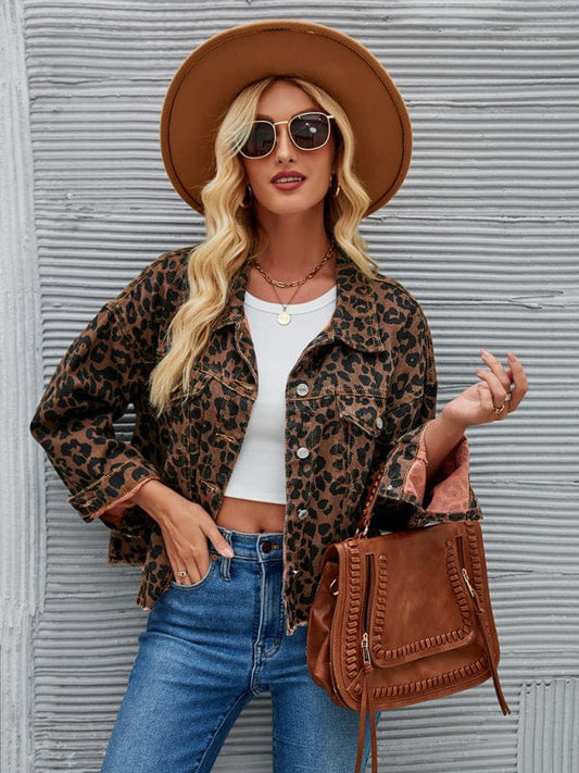 BettyliciousUK Jacket Photo Color / XL Women's Autumn and Winter New Leopard Print Fashion Casual Denim Short Jacket