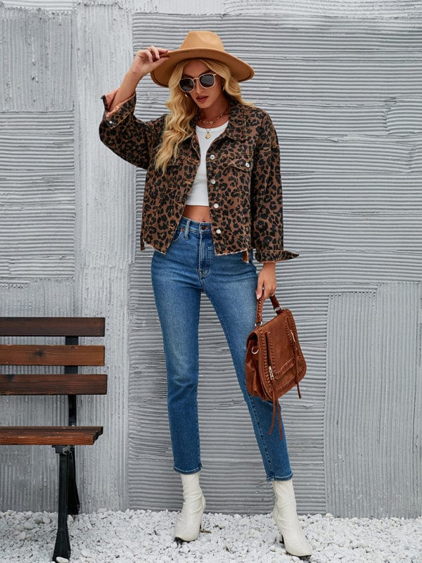 BettyliciousUK Jacket Photo Color / XL Women's Autumn and Winter New Leopard Print Fashion Casual Denim Short Jacket