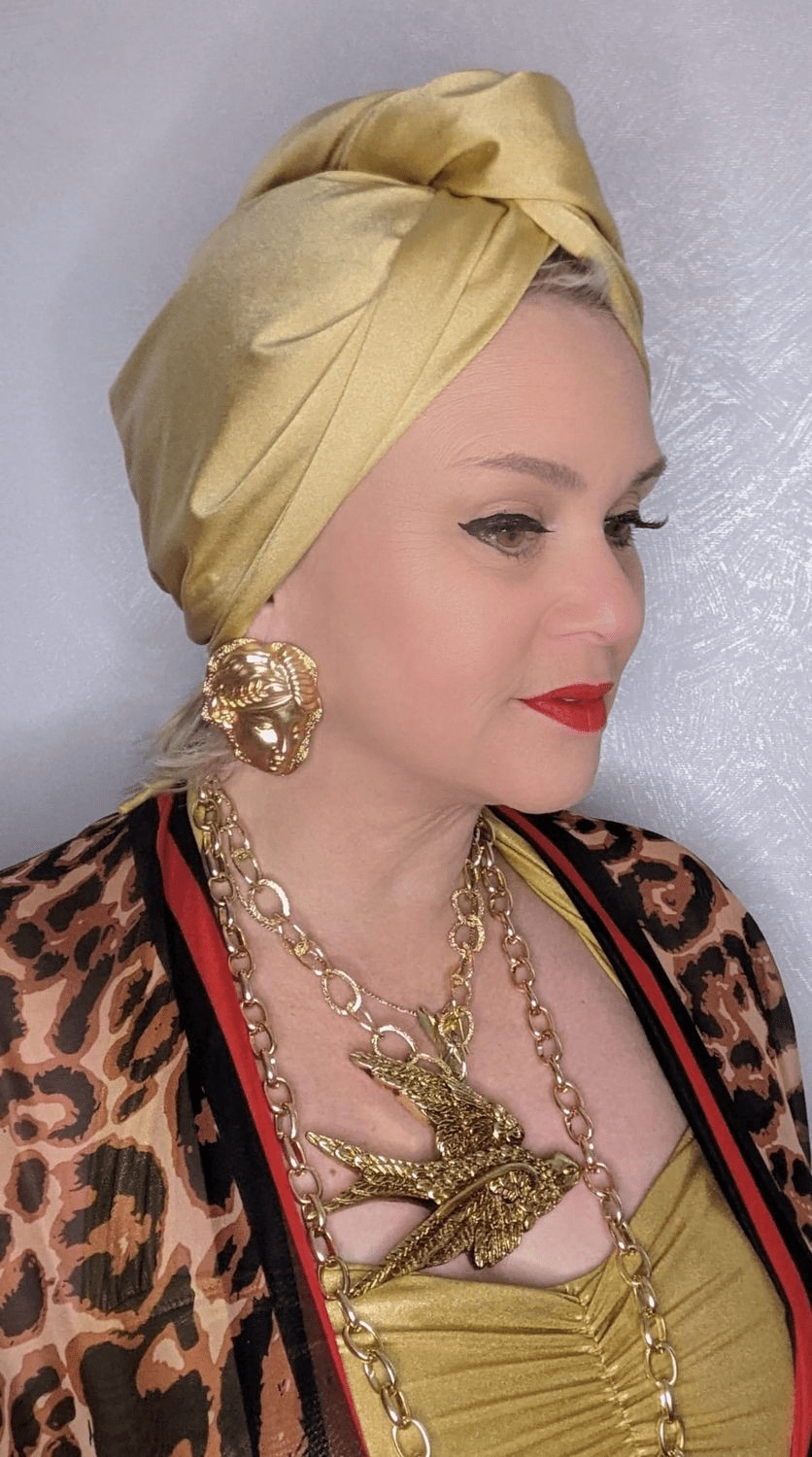 BettyliciousUK Turban Gold Stretch Lycra Vintage Style Turban by Bebopa Hairbands.