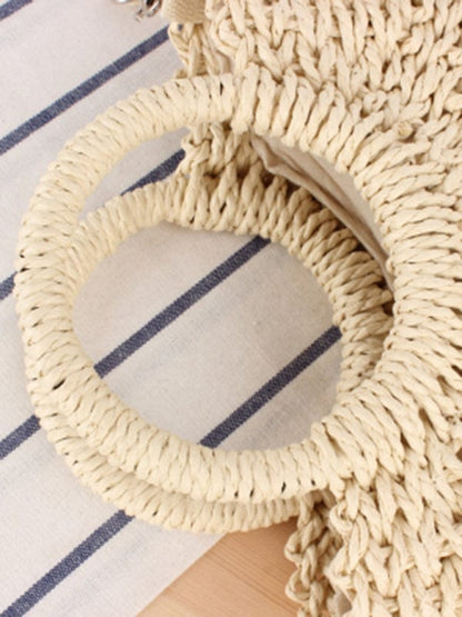 Half Round Straw Woven Vintage Style Beach Bag