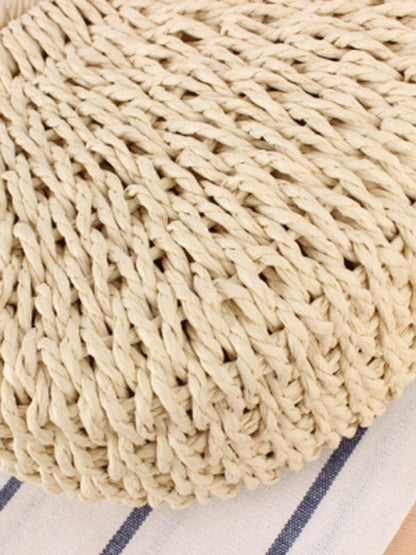 Half Round Straw Woven Vintage Style Beach Bag