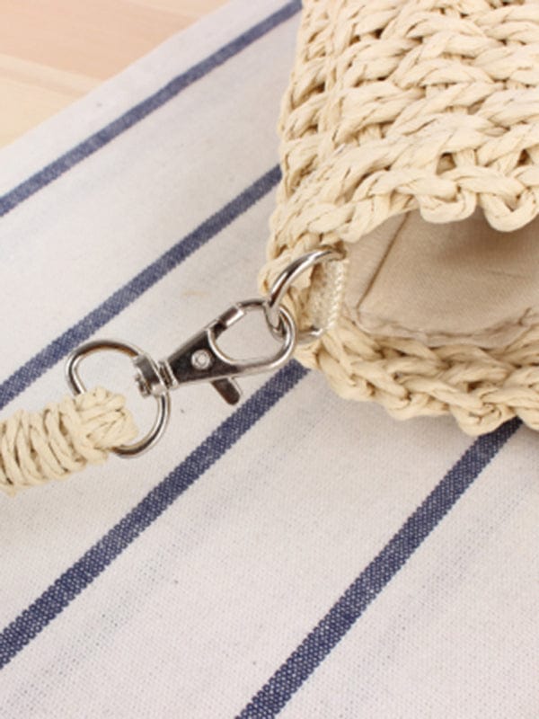 Half Round Straw Woven Vintage Style Beach Bag