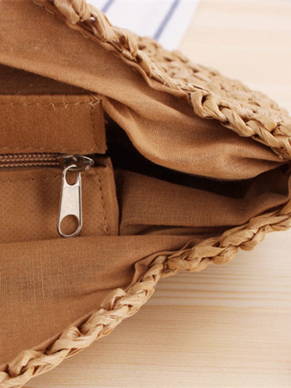 Round Shoulder Straw Vintage Style Woven Bag